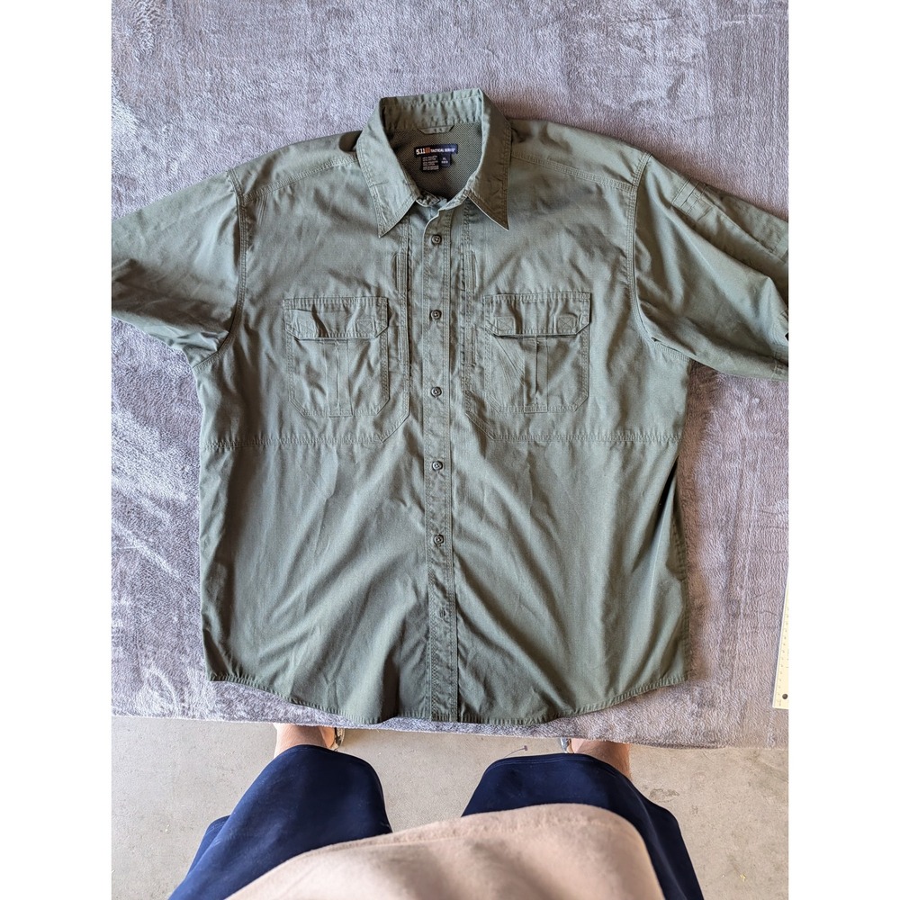 5.11 Tactical Series Mens XL Green Ripstop Short Sleeve Button Up Work Shirt